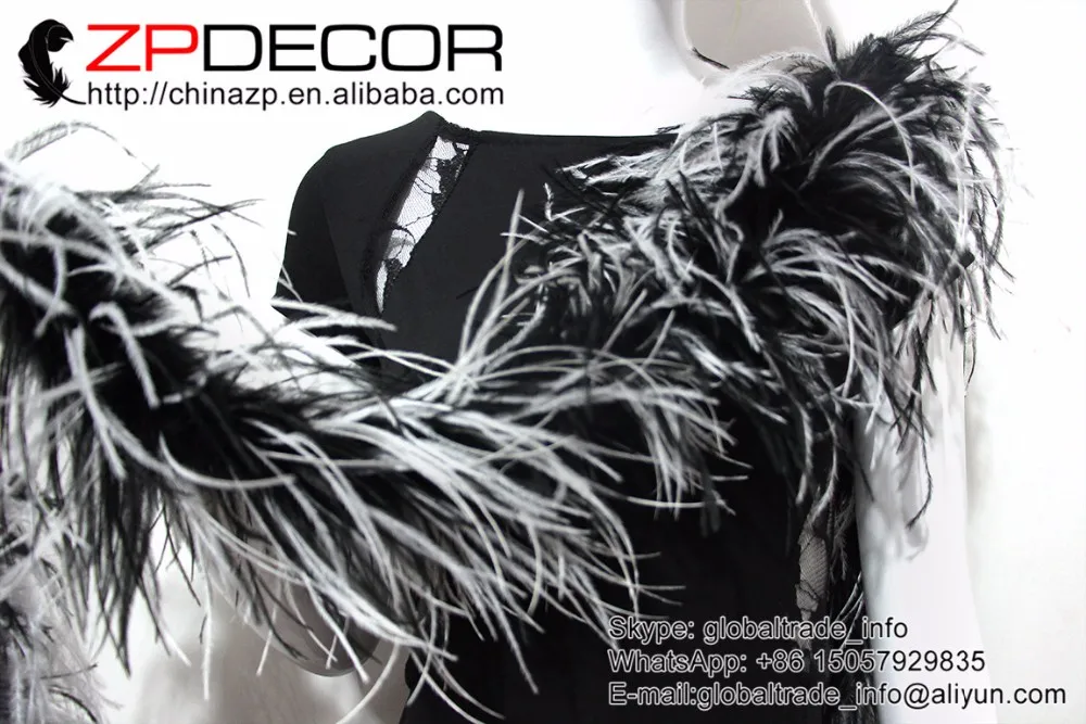 1 Wholesale 2yardslot 35gram High Quality Dyed White with Black Ostrich Feather Boas (15)