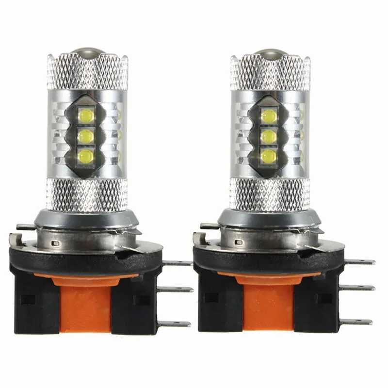 

2Pcs H15 16 LED 80W LED Bulbs For Car Auto LED Running Lights Lamp Replacement Bulb 6000K Pure White DC12-24V