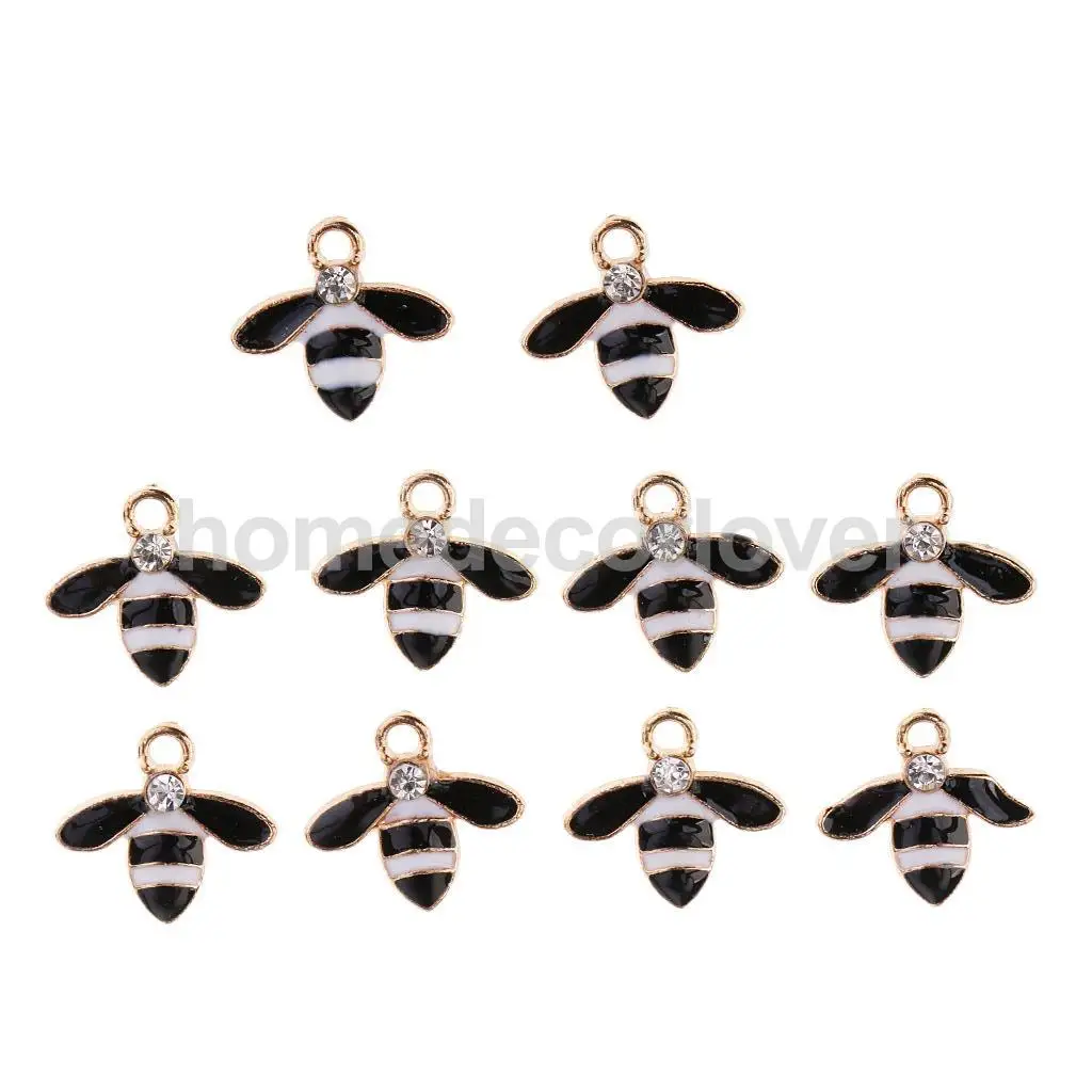 10Pcs Cute Bee Alloy Rhinestone Embellishment Diamante Flatback Buttons DIY Scrapbooking Cellphone Case Hair Accessories Charms