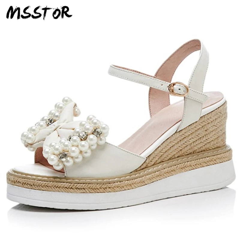 MSSTOR String Bead Butterfly-knot Platform Shoes Peep Toe Off White Buckle Strap Casual Sweet Summer Sandals Crystal High Heels MSSTOR String Bead Butterfly-knot Platform Shoes Peep Toe Off White Buckle Strap Casual Sweet Summer Sandals Crystal High Heels