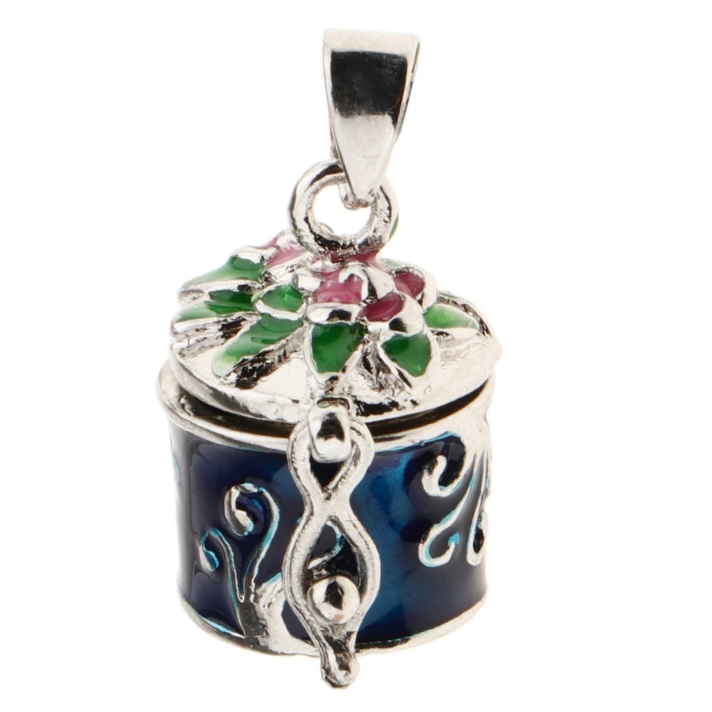 Vintage Memorial Urn Pendant Ash Keepsake Enamel Color Flower Engraving Memorial Box