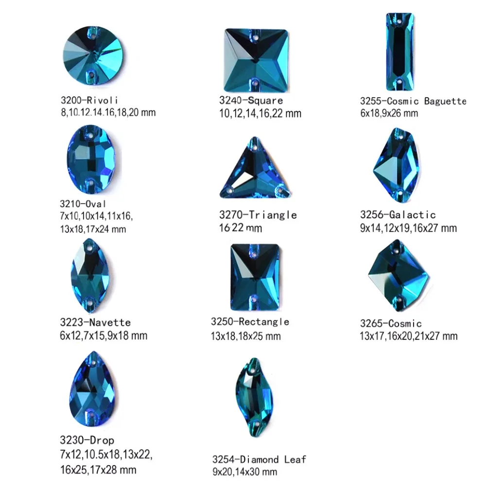Kopen Gemengde Vormen Blauw Zirkoon Ronde Naai Op Rhinestones silver back met gaten Plaksteen genaaid Strass Voor Kledingstuk Decoratie