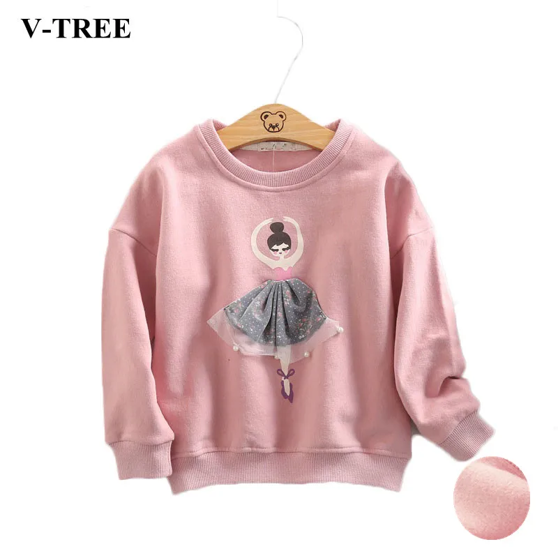 

V-TREE Girls T Shirt Long Sleeve T-shirt For Girls Fashion Girls Sweatshirt Winter Children Tops Velvet Kids Tees Baby Clothing