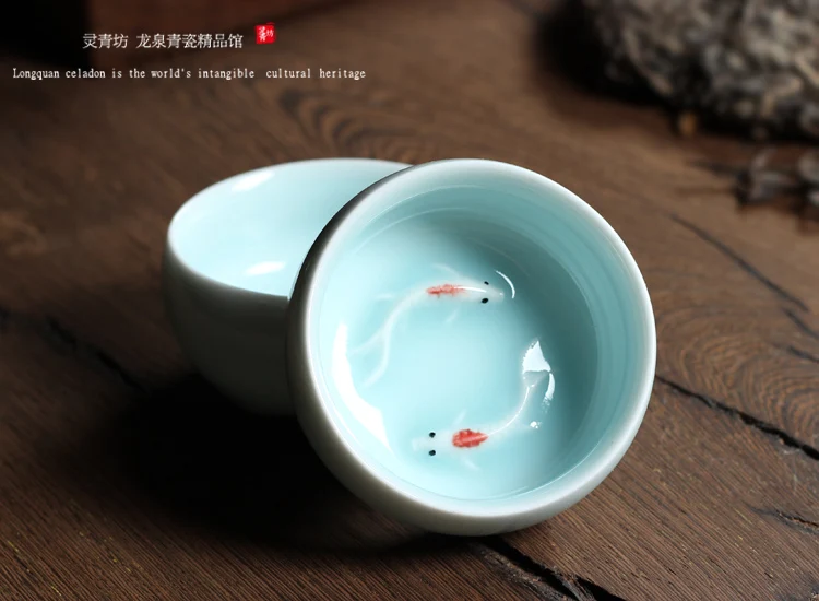 Китайский Longquan Celadon фарфоровые чайные чашки чайный горшок Золотая Рыба чашка чая, кружка 60 мл китайский чайный сервиз кракле чайный сервиз Прямая поставка