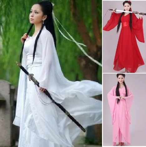 Для женщин Kong Fu косплей костюм феи Hanfu одежда китайское традиционное древнее платье танцевальная сценическая Ткань Классический Nv белый костюм