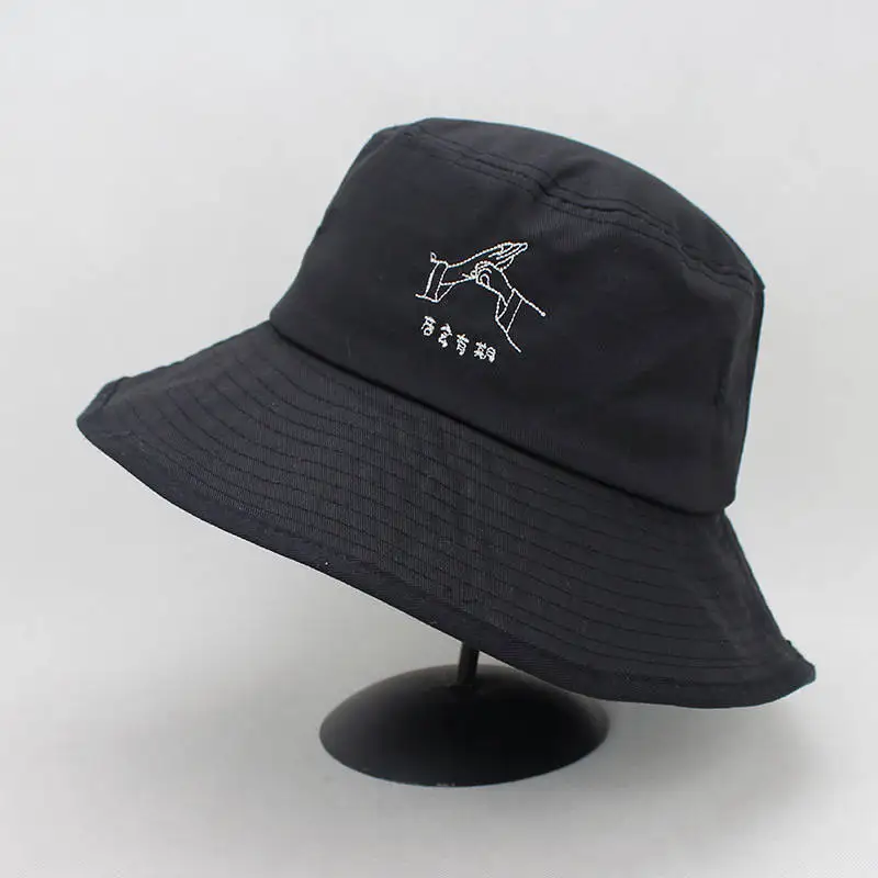 

LDSLYJR 2018 Cotton Gesture embroidery Bucket Hat Fisherman Hat outdoor travel hat Sun Cap Hats for Men and Women 285