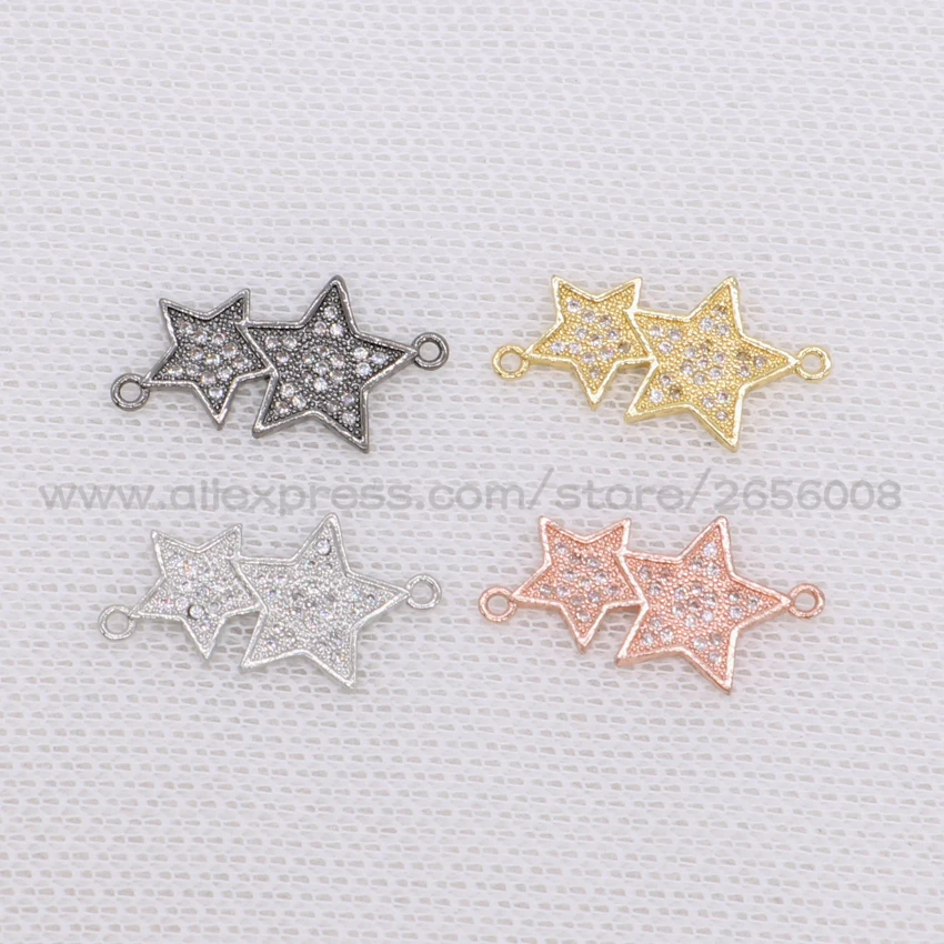 

Micro Pave double link Star connector Charm tiny Handcrafted Jewelry accessory 16 pcs mix colors Gems jewelry finding 1657