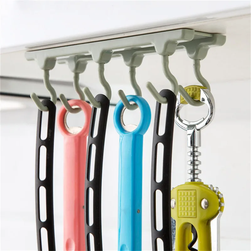

TTLIFE 1pcs Kitchen Utensil Organizers Cabinets Ceiling Storage Rack No Trace Row of Nail-free Strong Adhesive Hook Random Color