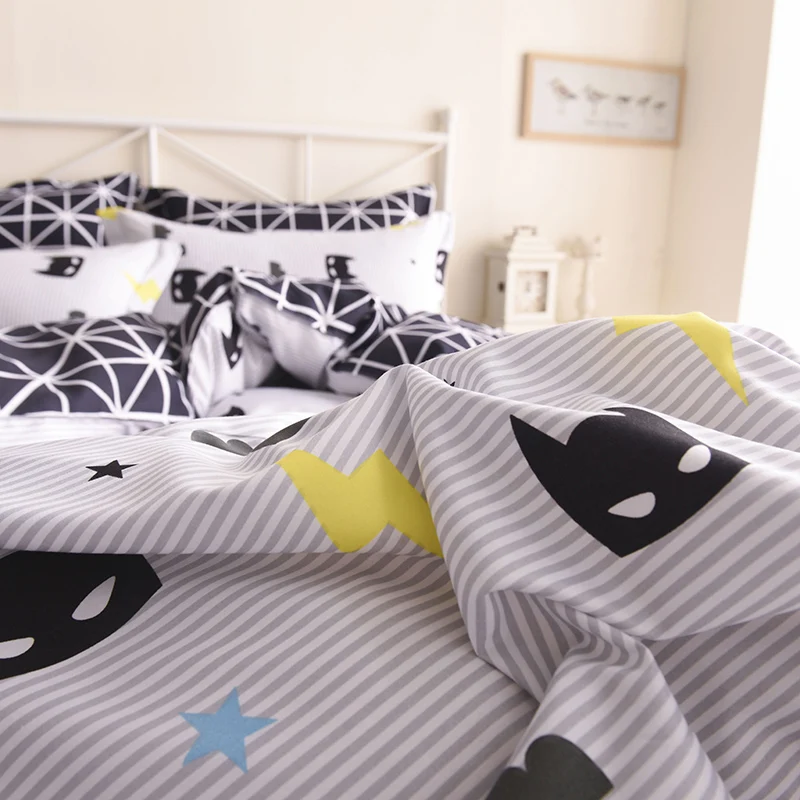 Wongsbedding باتمان طقم سرير لون أسود الكرتون حاف الغطاء ورقة السرير غطاء واحد التوأم كامل الملكة الملك الحجم الفراش للأطفال