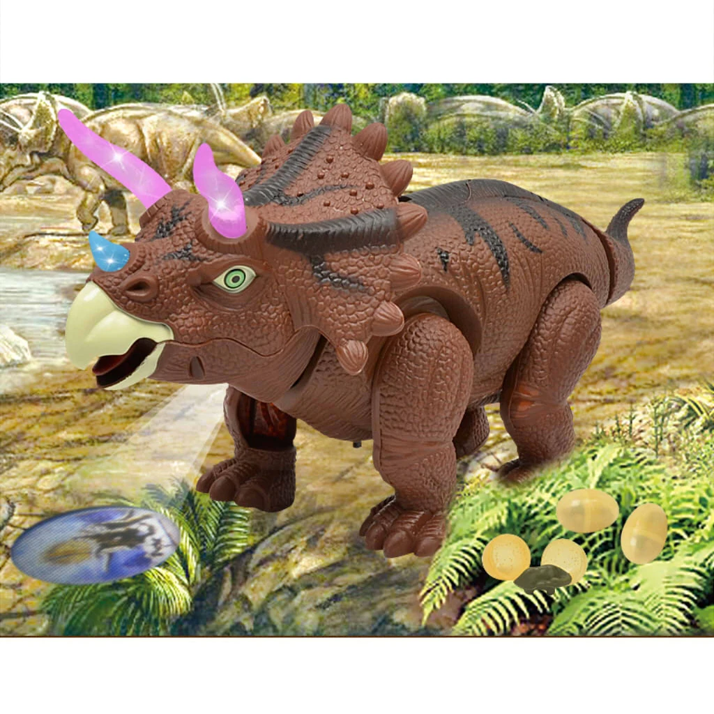 Laying Egg Dinosaur, Walking & Roaring Triceratop Battery Powered Animal with Realistic Sounds & Lights Toy Kid Girls Gifts