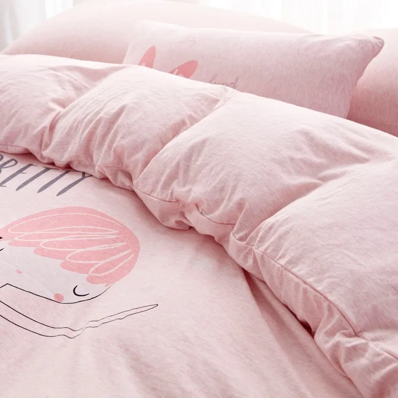 Комплект постельного белья для девочек розового и бежевого цветов, двуспальная односпальная кровать, простыня, хлопок, трикотажный пододеяльник, наволочка, 36