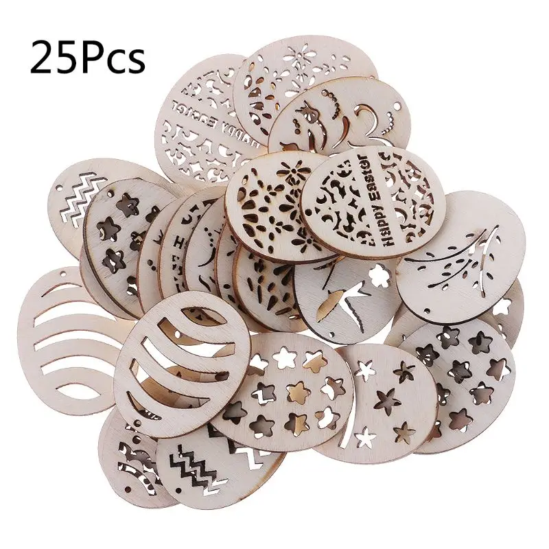 

25Pcs/Bag Laser Cut Wood Embellishment Wooden Easter Egg Shape Craft Wedding Decor