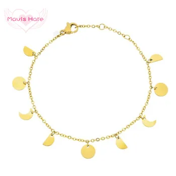

Mavis Hare Stainless Steel BRACELET 'LUNA' with Double High polish Moon roundness semicircle Charms Chain Bracelet for Woman
