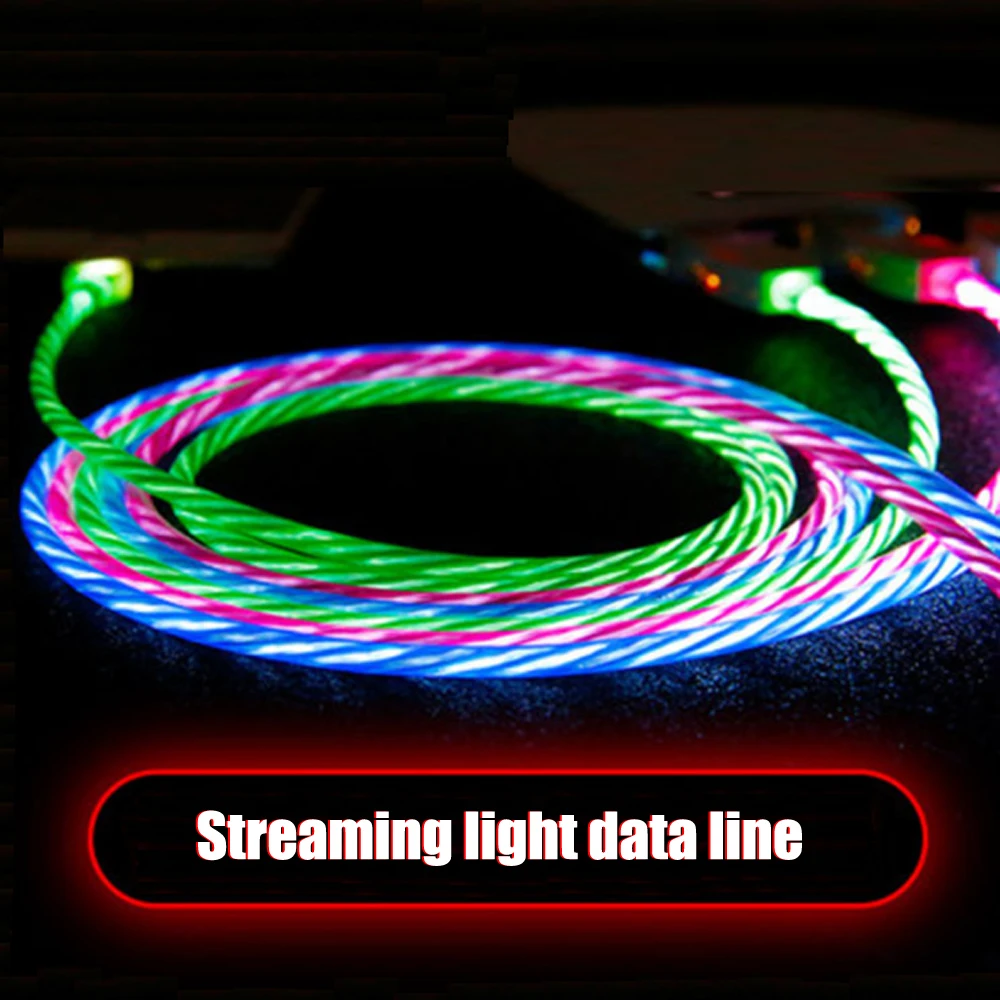 

100pcs Luminescence USB Cable Data Charging Flowing LED Glow Charger Micro USB Cable For Type C Cable For iPh X 8 7 Mobile 1m