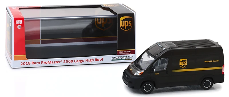 Зеленый светильник 1:43 UPS Dod ge RAM ProMaster 2500 карго фургон с высокой крышей игрушечные