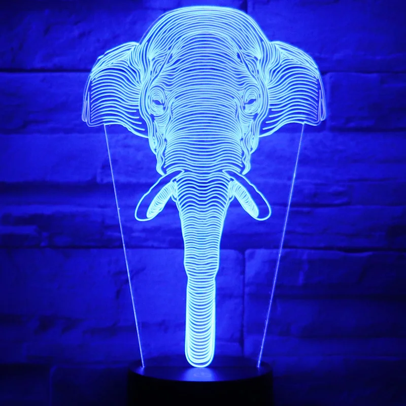 3D LED ночник голова слона с 7 видов цветов для украшения дома лампа потрясающая