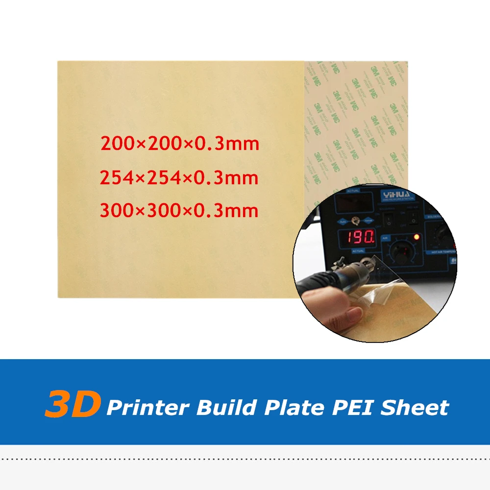 

2pcs 200mm/235mm/254mm/300mm 0.3mm Thickness Frosted Polyetherimide PEI Sheet Sticker For 3D Printer Hotbed Build Surface Parts