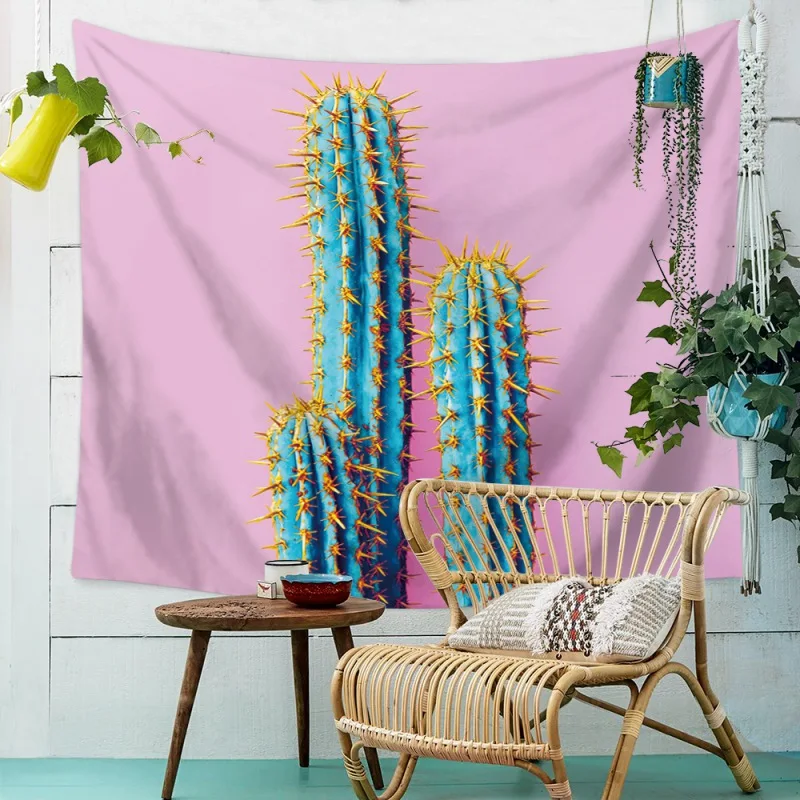 

Watercolor Cactus Printed Tapestry Polyester Fabric Hippie Bohemian Print Home Decor Wall Hanging Tapestry Beach Throw Blanket