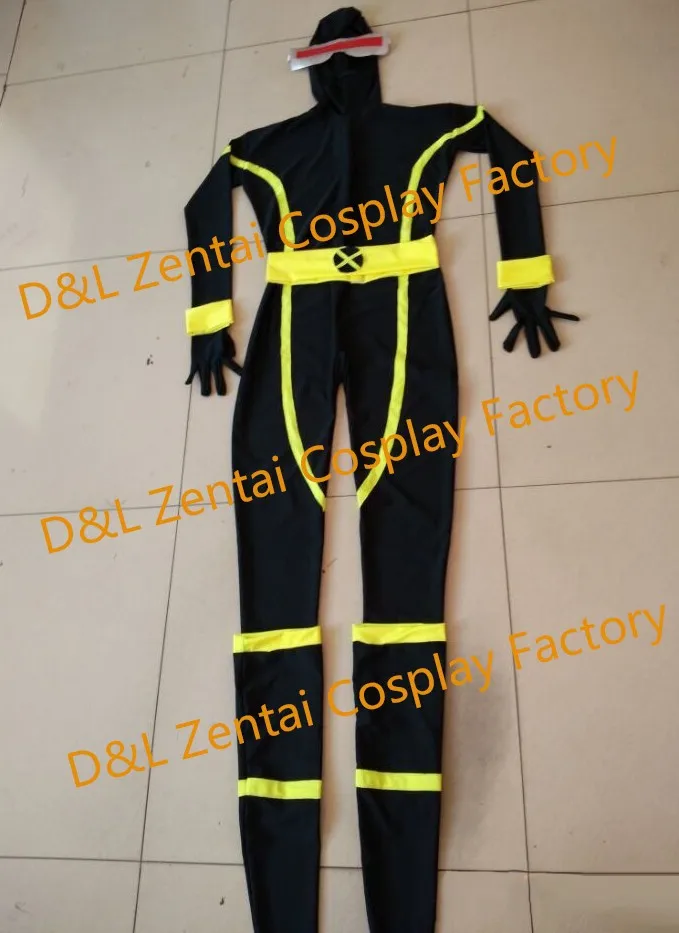 Настоящая Взрослый X-men костюм циклопа черная лайкра спандекс открытый лицо супергерой zentai костюм косплей костюм XM1043