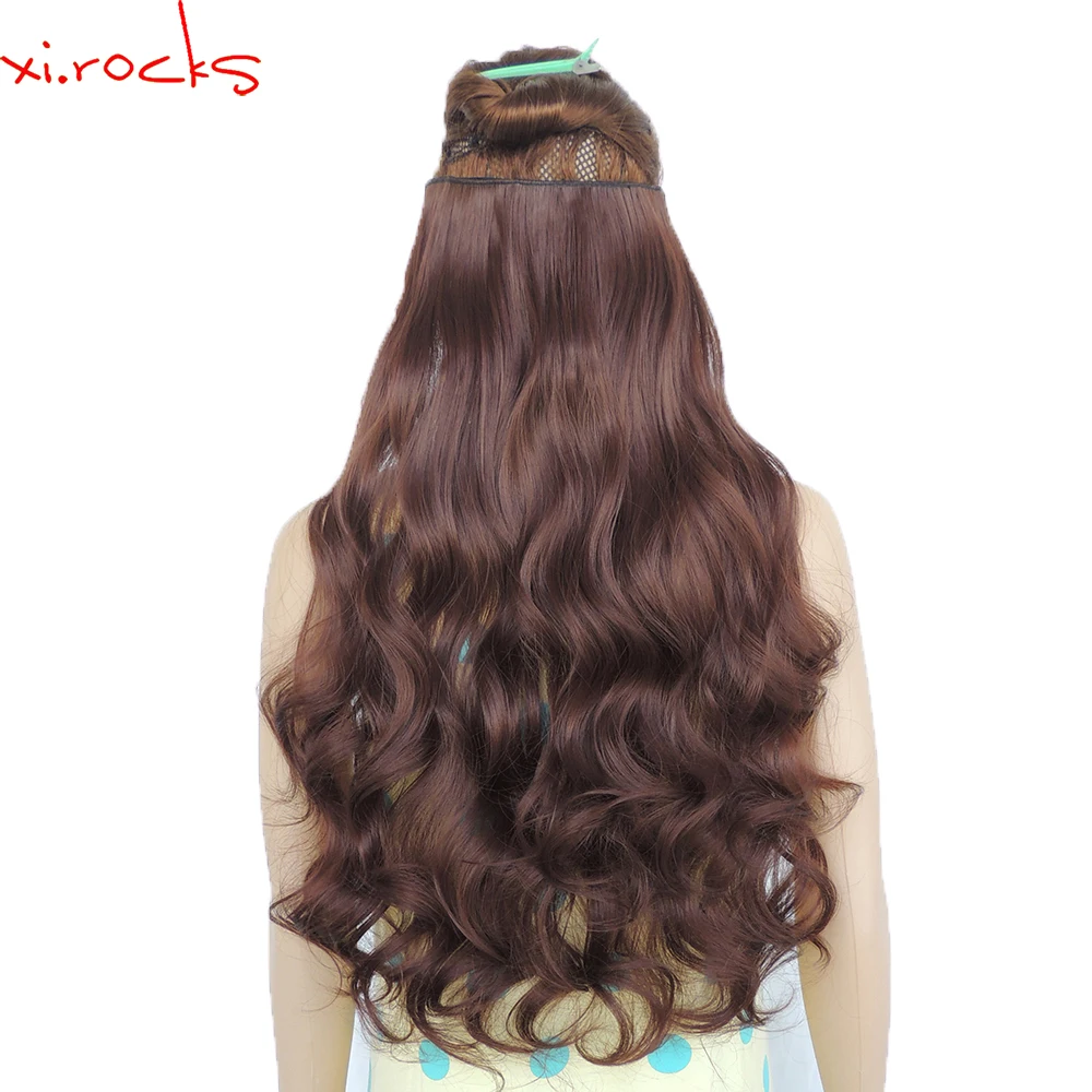 Xi.Rocks WJJ12070/33J 2pieces  5Clip in Hair Extension Synthetic Hair Clips Extensions Curly Hair pinPuce Red