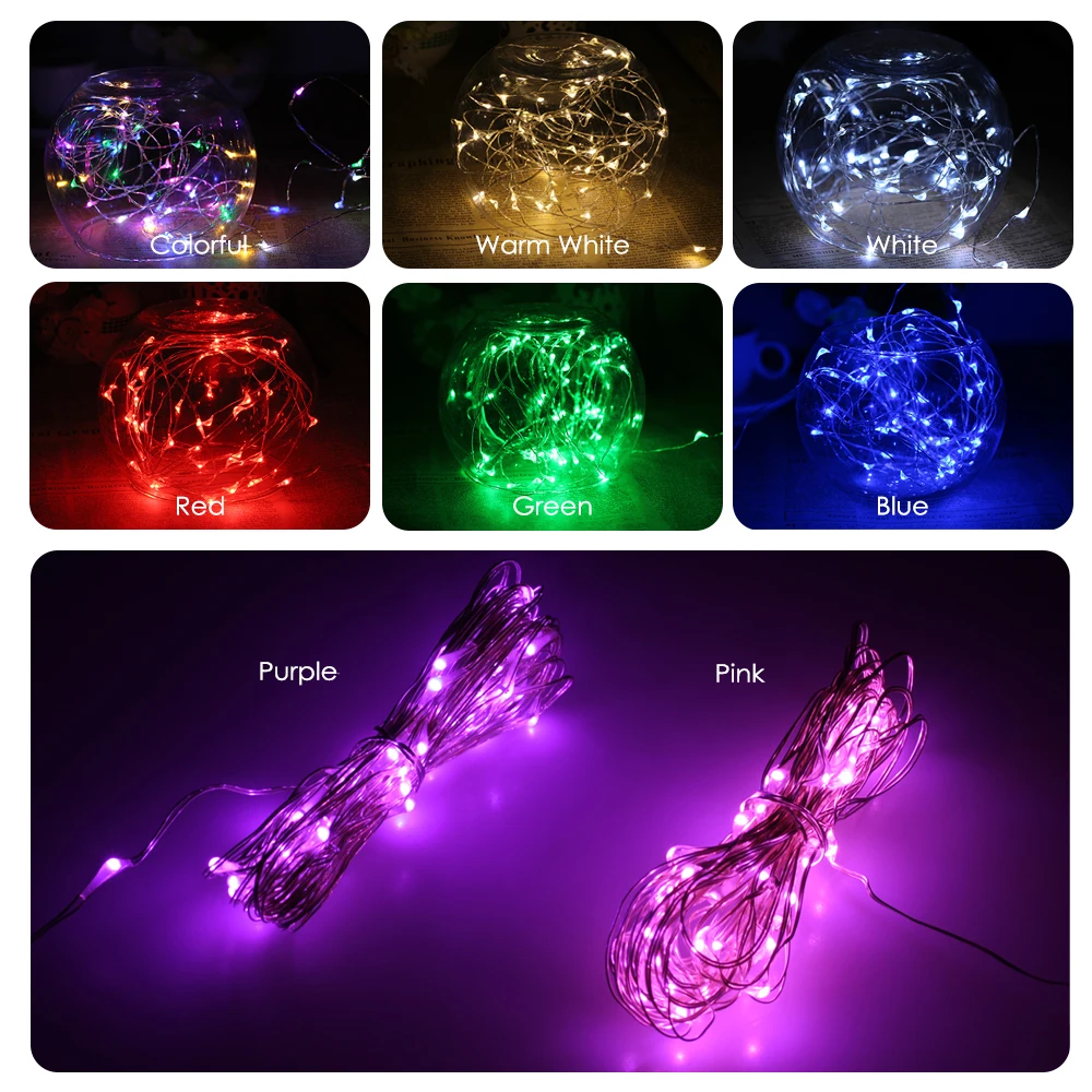 USB LED String Lights Colorful New Year Garland Copper Wire String Fairy Light for Indoor Outdoor Wedding Christmas Decoration