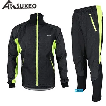 

ARSUXEO Men's Fleece Thermal Windproof Waterproof Jacket with Pants Sets Winter Outdoor Sports Bike Bicycle Cycling Clothing