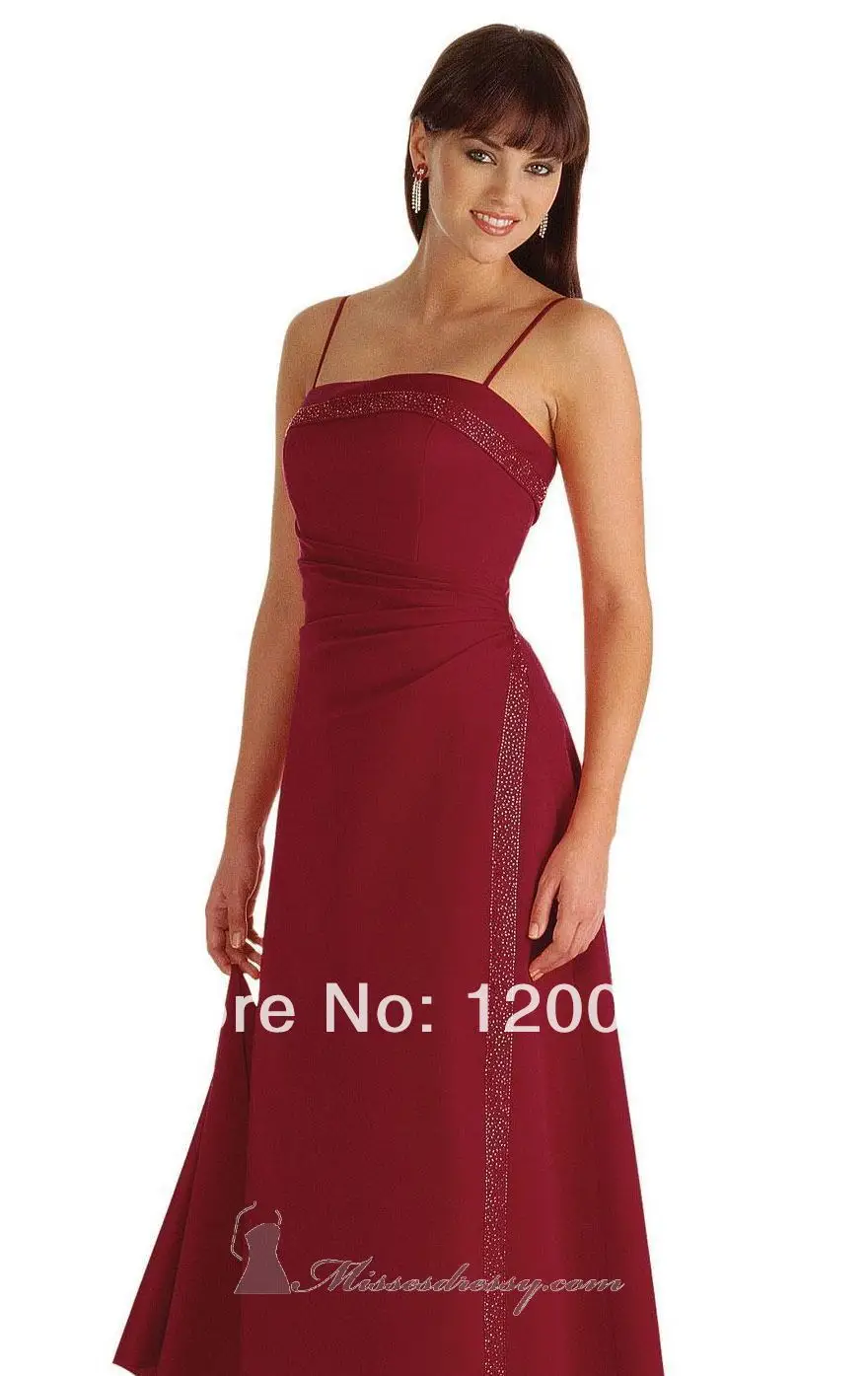Free Shipping 2014 Latest A-Line Spaghetti Strap Chiffon With Beadings Bridesmaid Dresses Party Gowns | Свадьбы и торжества