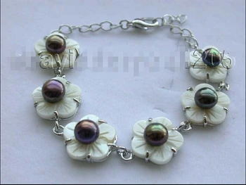 

shipping8" Genuine Natural 7mm black Pearl Bracelet! 5.25