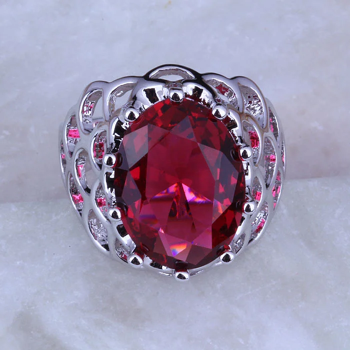 

Love Monologue Jubilant Red Crystal Rings Exquisite 925 Stamp Silver Color Rings for Women Wedding Jewelry J0320