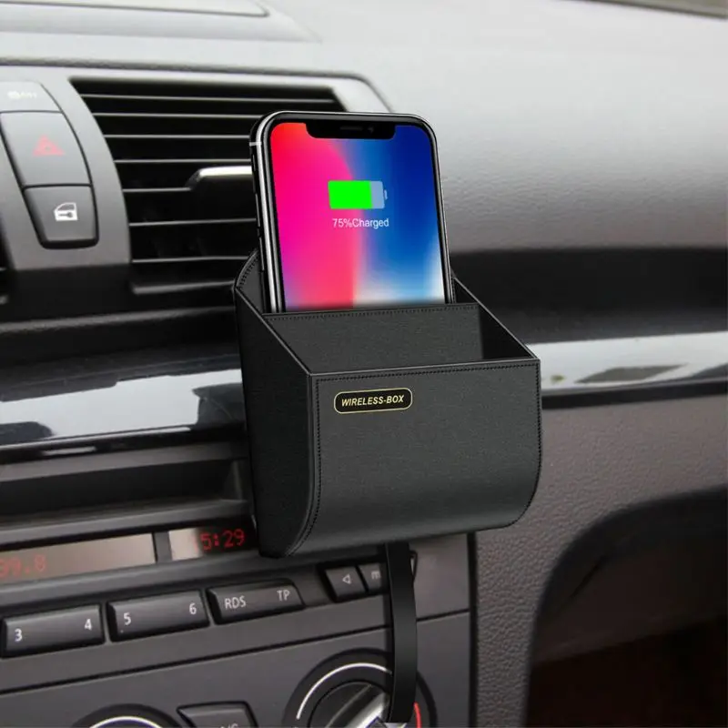 Qi Car Wireless Charger Mobile Phone Wireless Charging Stand Air Vent Holder Storage Box for iPhone Samsung Huawei Qi Car Wireless Charger Mobile Phone Wireless Charging Stand Air Vent Holder Storage Box for iPhone Samsung Huawei