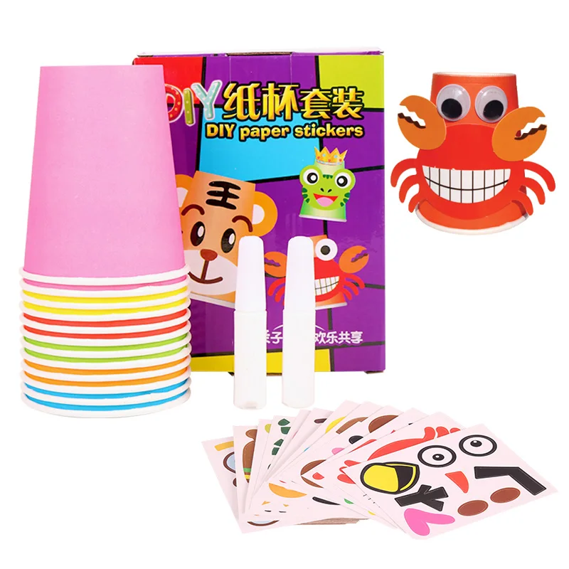 

Educational Toys Kids Kindergarten School Art Craft Handmade Paper Cups Sticker Material Kit / Whole Set Children 3D DIY