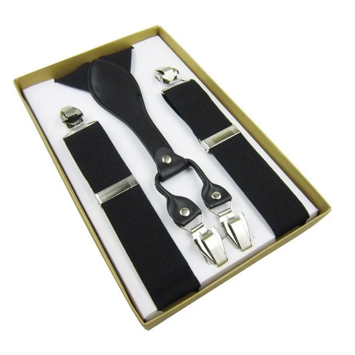 

Free Shipping 2015 Hot Sale Mens 3.5 cm Width Adjustable Suspenders Four Clip-on Y-Back Solid Black Elastic Braces For Male
