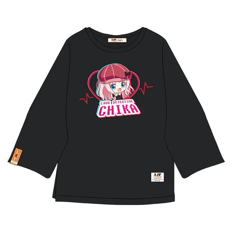 Повседневная летняя футболка для косплея аниме «Kaguya-sama: Love Is War Chika Fujiwara»; футболка унисекс; милые футболки с короткими рукавами - Цвет: Черный
