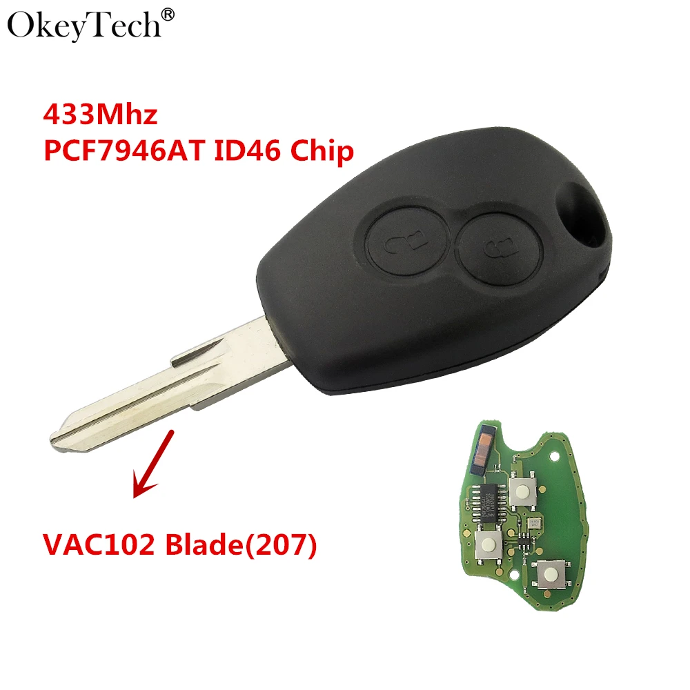 Okeytech 2 кнопки дистанционного ключа автомобиля 433 МГц для Renault Kangoo 2003 2008 Megane Modus Clio