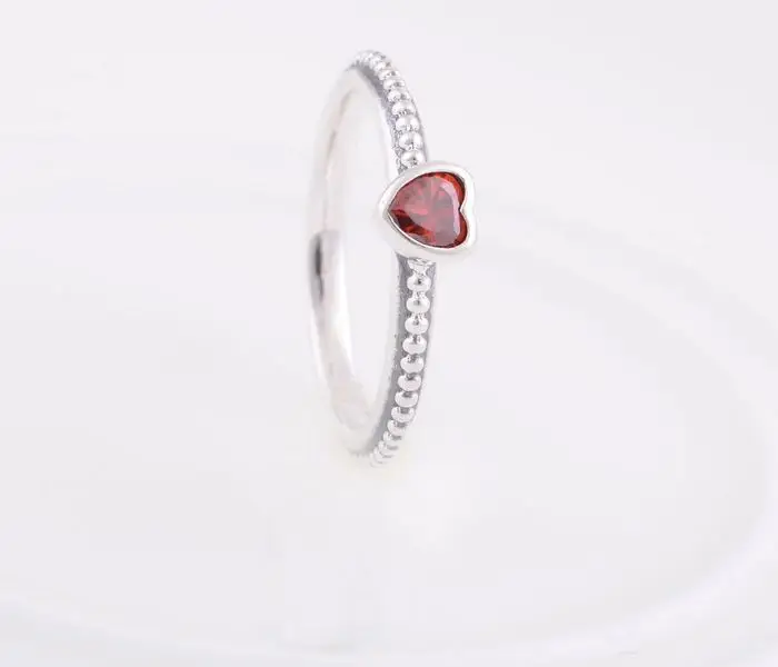 Свадебные Кольца из стерлингового серебра 925 пробы красное Кристальное сердце форма кольца европейский бренд ювелирное женское кольцо