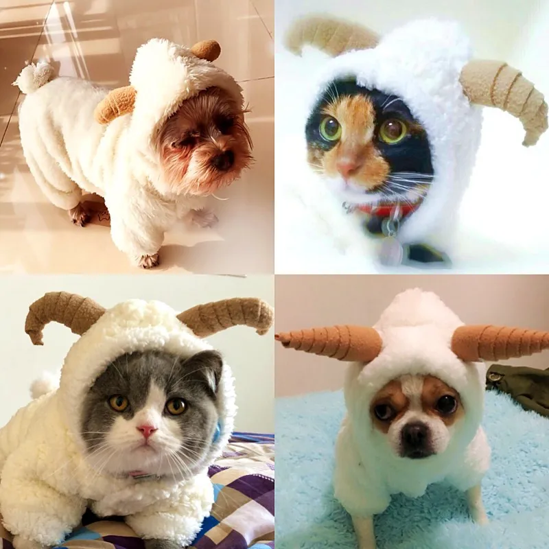 

Cute Sheep Cosplay Dog Clothes Warm Fleece Dog Coat Jacket For Small Puppy Dog Yorkshire Chihuahua Cat Costume
