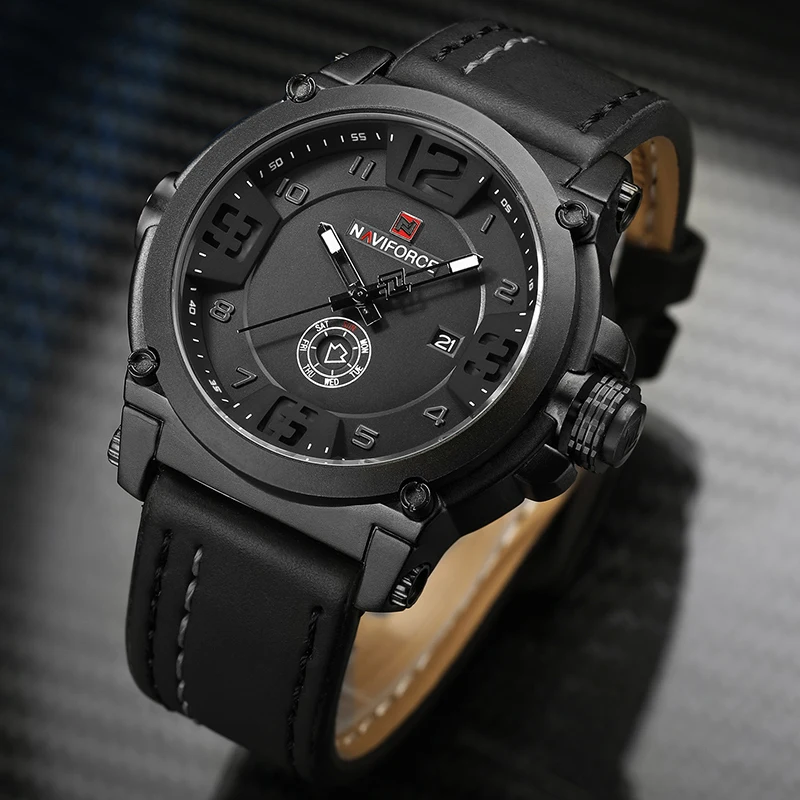 NAVIFORCE 9099 мужские часы лучший бренд роскошные спортивные кварцевые с кожаным
