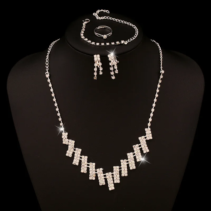 Brand Design Fashion Plating Silver Alloy Rhinestone Chain Necklace Earrings jewelry sets Wedding Party Bride Accessories N70118 | Украшения