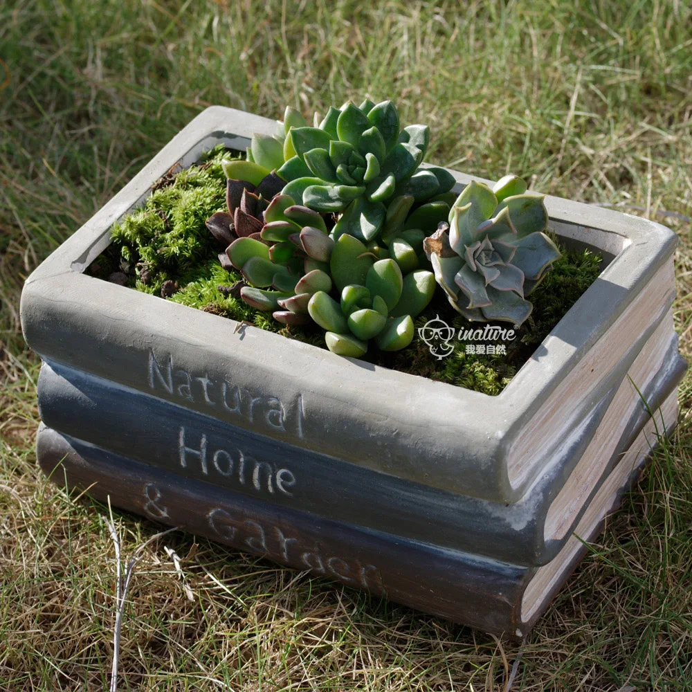 Vintage Style Ceramic Stacked Book Design Succulent Planter Flower