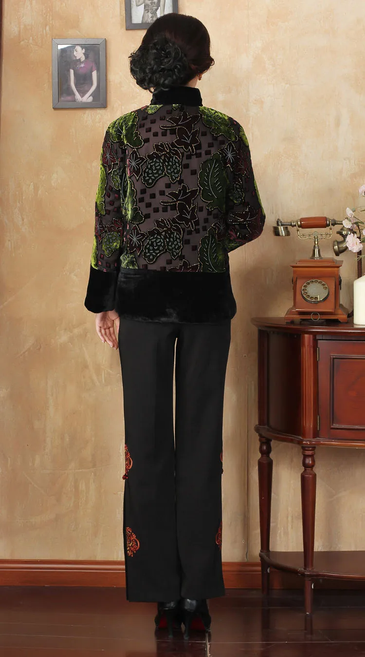 Cristal 4xl Hiver Faux Pardessus Femmes Taille Manteau 3xl Col Mère Bling Chinois Chaud rouge Plus Rembourré Vert Veste Outwear Coton Mandarin qpAEf