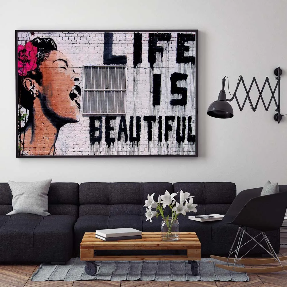 Life is Beautiful Banksy Canvas Art More Color /& Style /& Size