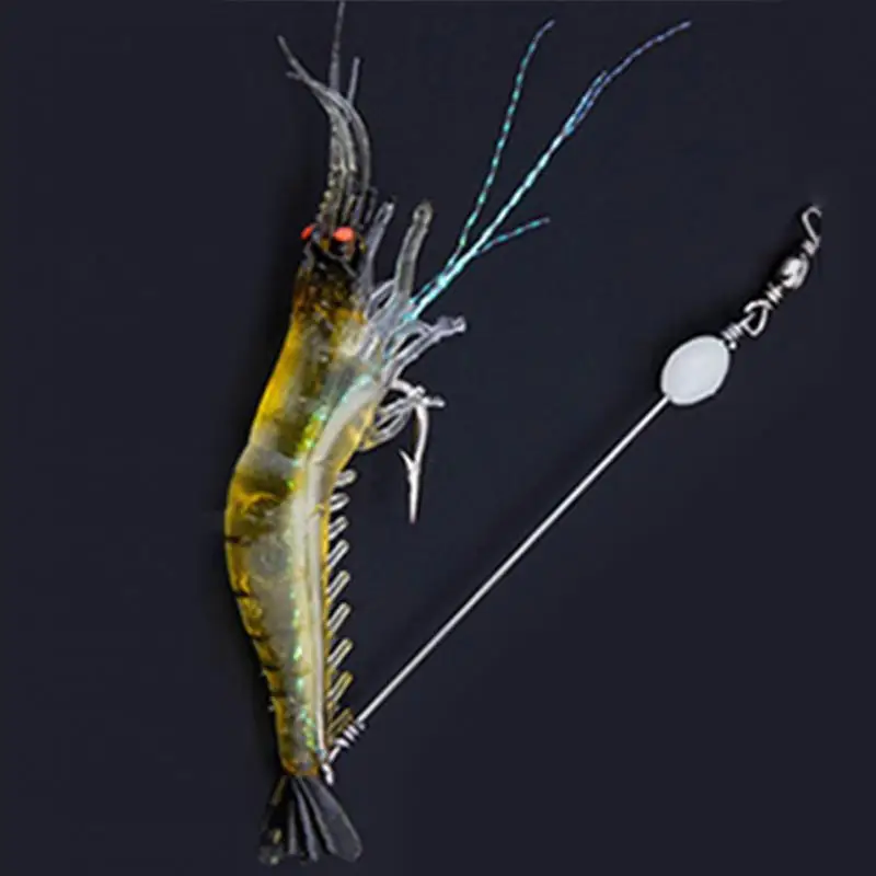 PVC Artificial Fishing Lure Bionic Shrimp Soft Bait Fishing Tackle with Hook Noctilucent Luminous Night Glow Bead