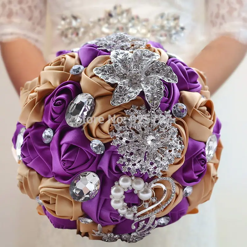 Свадебный букет ручной работы 6 цветов атласная роза Свадебный букет со стразами Искусственные Свадебные аксессуары, букеты