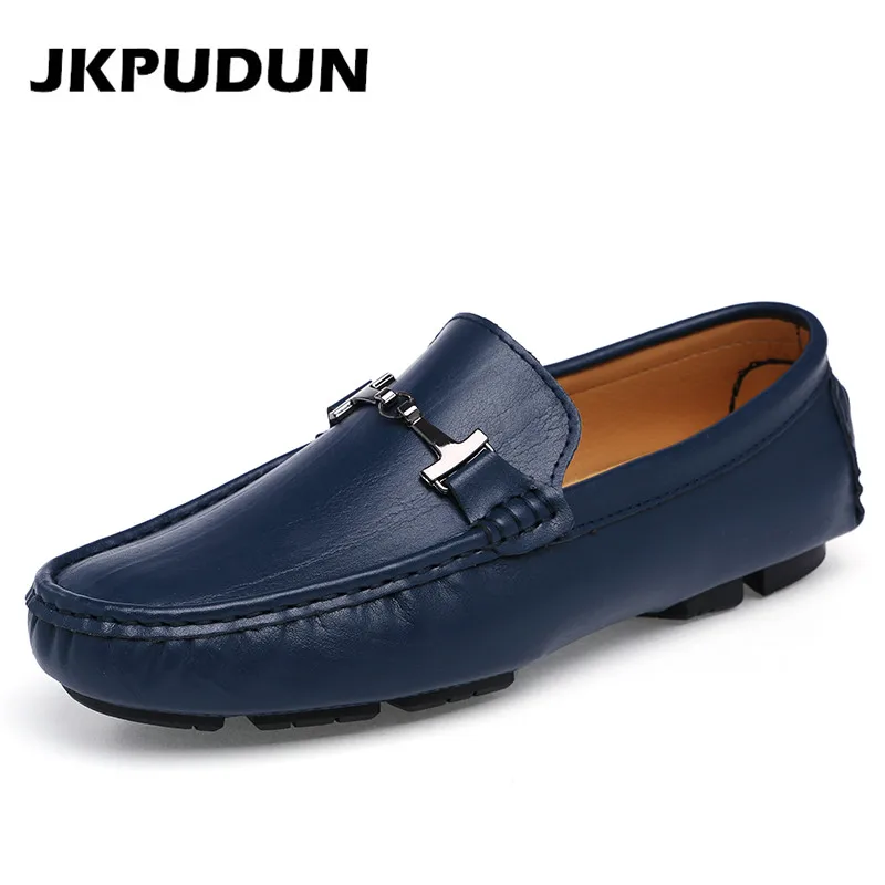 

JKPUDUN Men Driving Shoes Casual Italian Blue Loafers Luxury Brand 2019 Designer Flat Shoes Men High Quality Plus Size 38-48