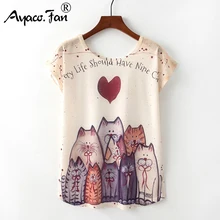 Летние новые женские футболки Harajuku милый чехол с животным узором Милая футболка с принтом кота единорога повседневные свободные топы с круглым вырезом и коротким рукавом