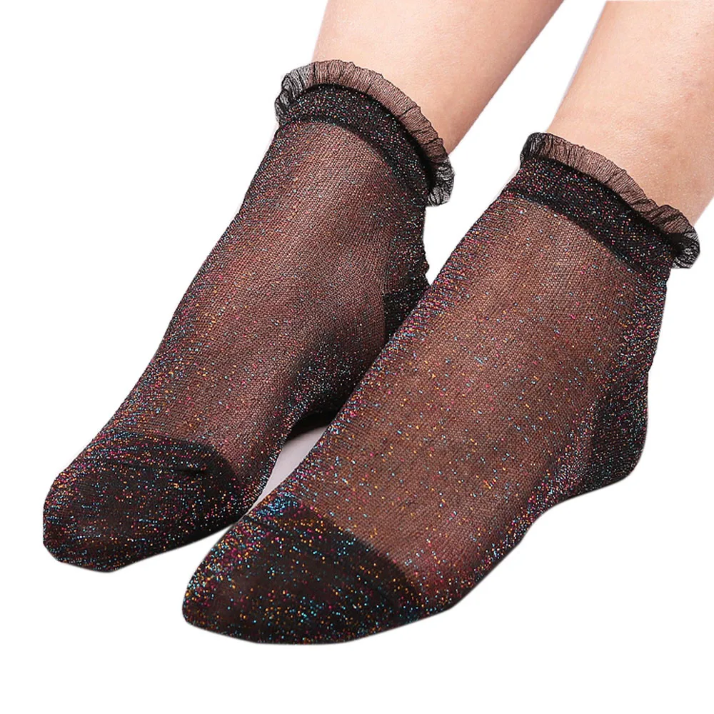 Women Fashion Shiny Socks Thin Gauze Ankles Sox Soft Glitter Ankles Socks