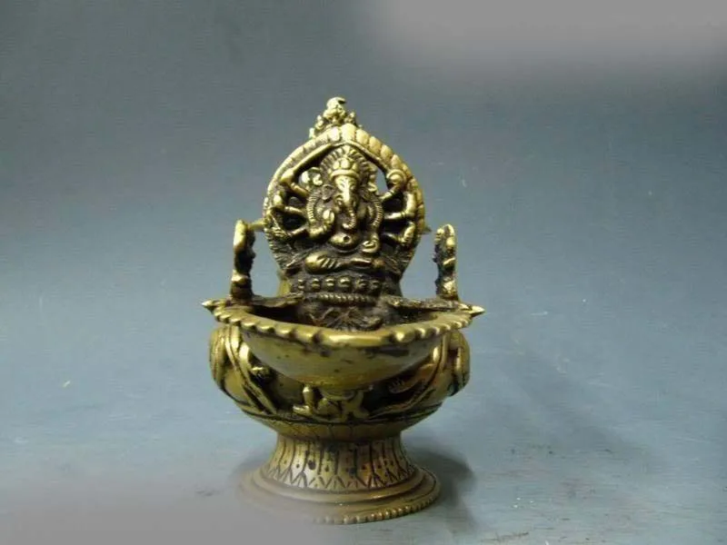 

6"Nepal Buddhism Pure Bronze made Ganapati Butter lamp
