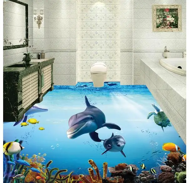 

Custom photo Waterproof floor wallpaper 3 d ocean floor tile world 3d mural PVC wallpaper self-adhesion floor wallpaer