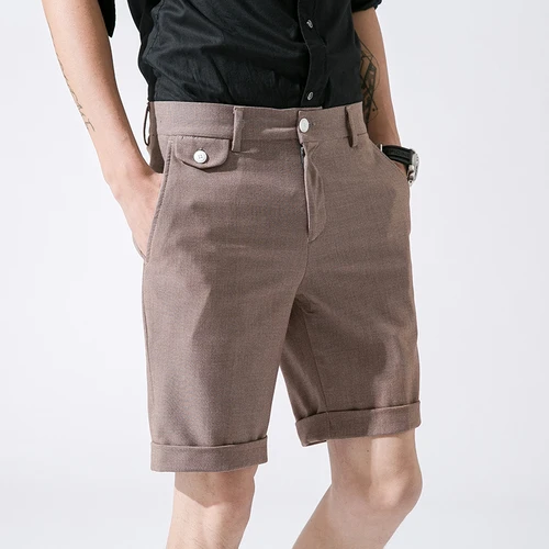 Мужские Элегантные брюки Slim Fit Летние черные шорты мужской офисный костюм брюки мужские хаки платье брюки деловые шорты - Цвет: coffee
