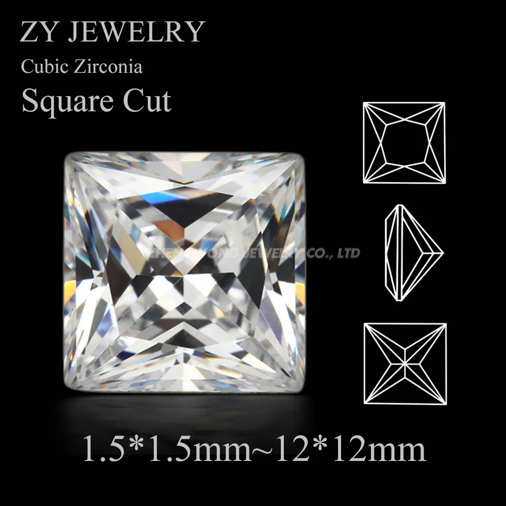 

100pcs/lot 5A CZ Stones 2*2mm~12*12mm Princess Cut White Cubic Zirconia Square Shape Synthetic Gems CZ Stone For Jewelry